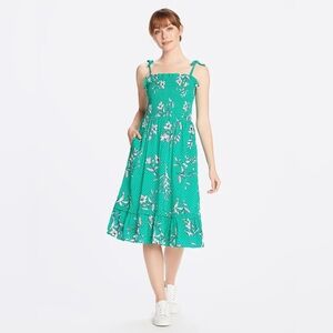 Draper James green smocked floral polka dot midi dress size XS